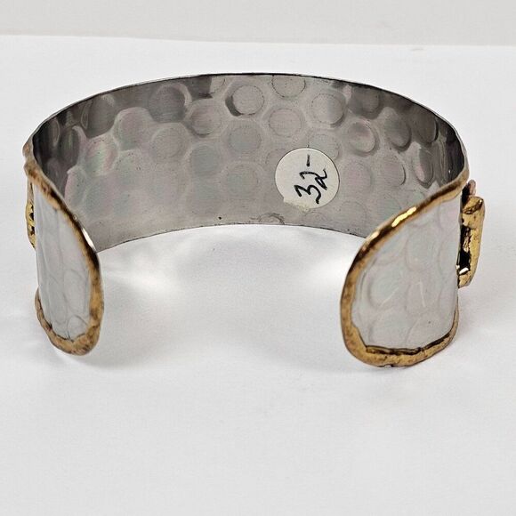 Tricolor Gold‎ Silver Copper Plated Metal Cuff Bracelet Honeycomb Braided Wide - Picture 3 of 10